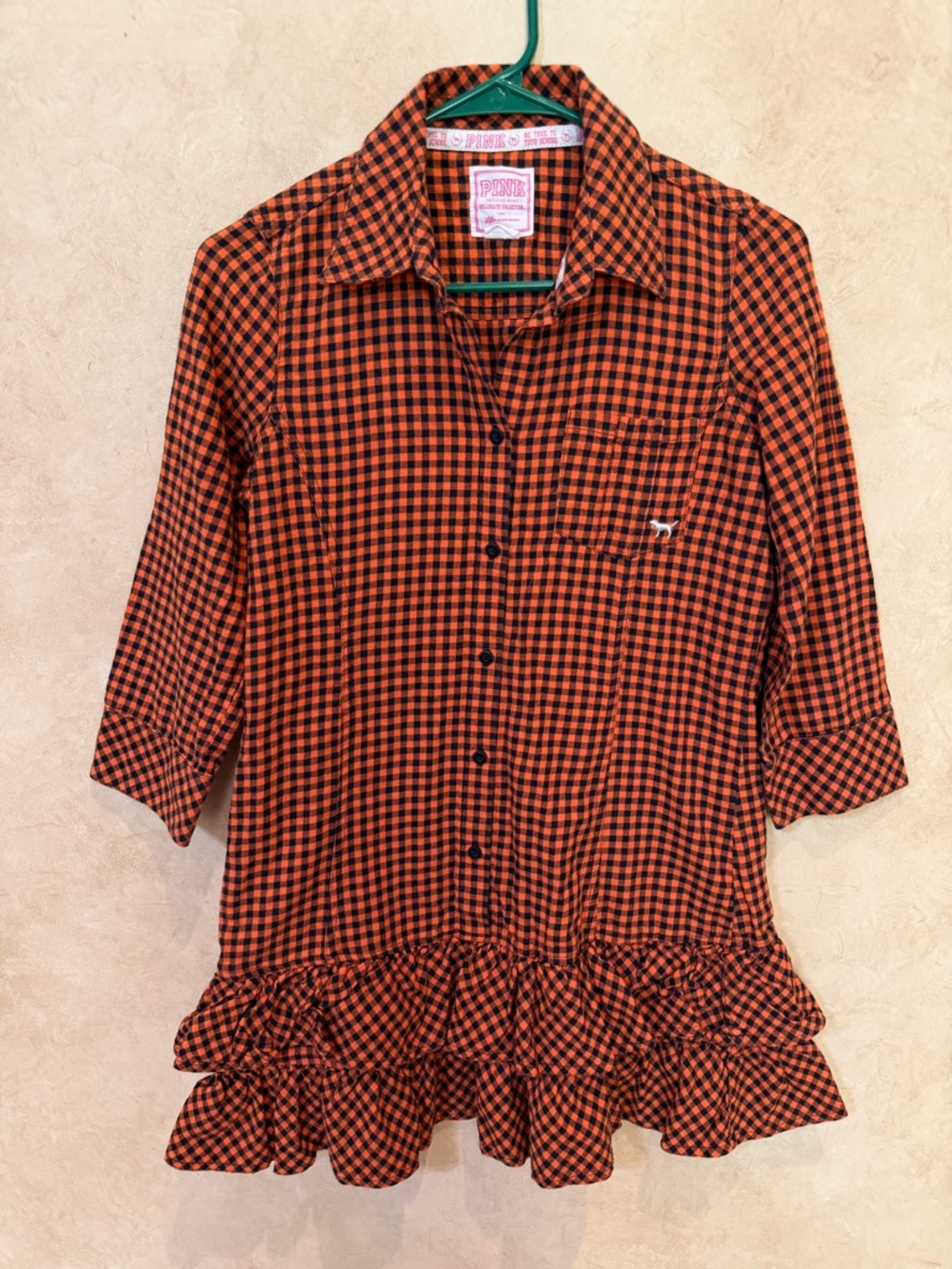 Victoria's Secret PINK Orange & Black Gingham Button-Up Tunic OSU Cowboys small